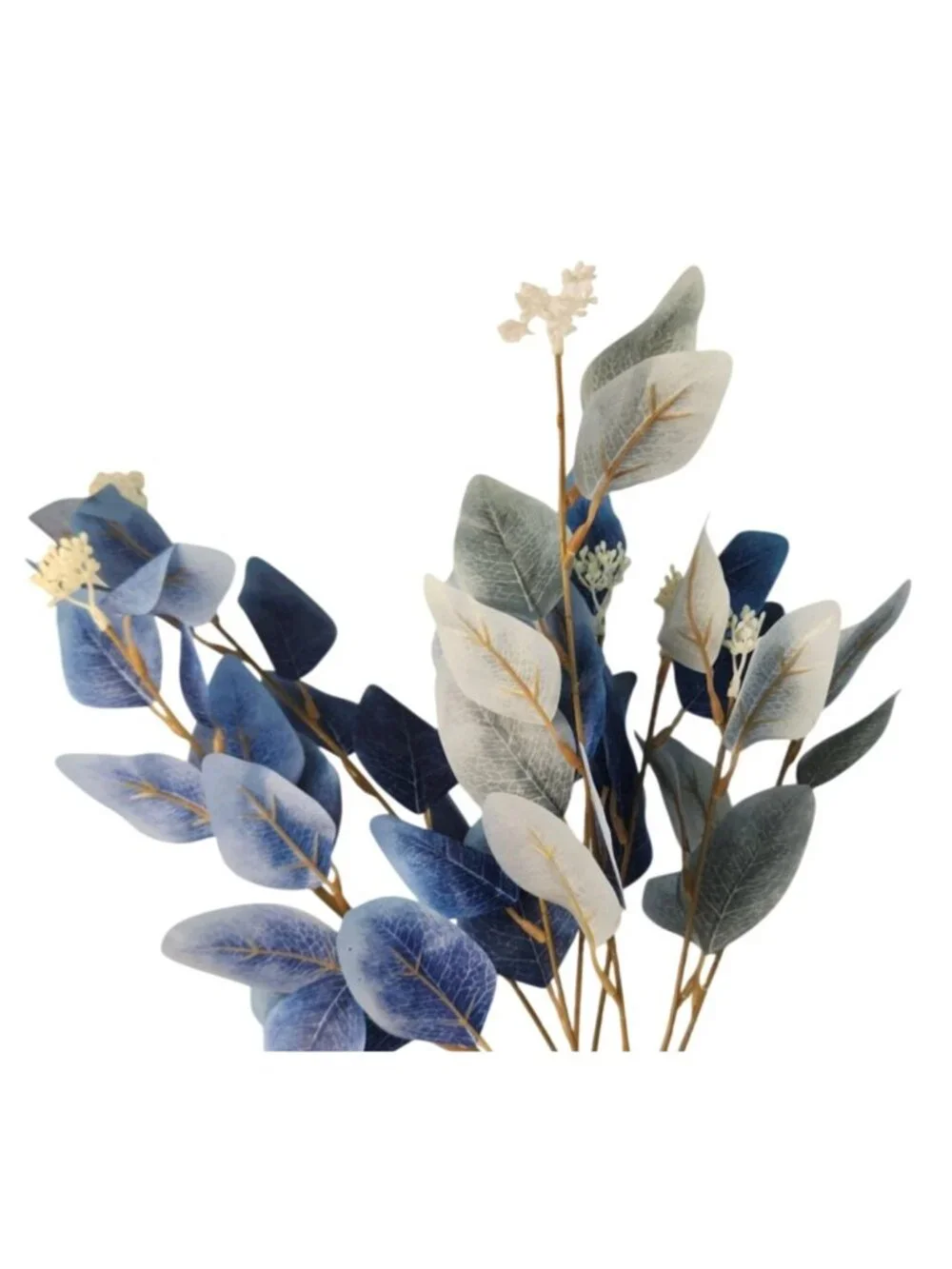 Blue Ombre Dollar Eucalyptus Stems, Faux Eucalyptus Branches, Artificial Greener